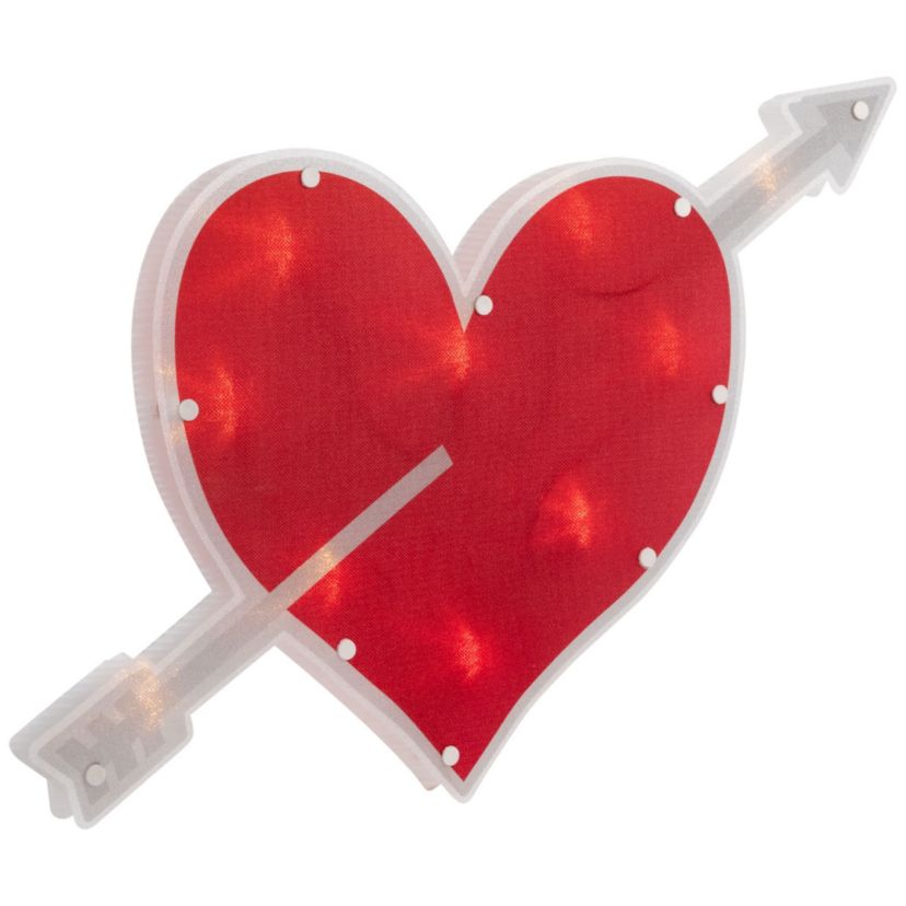 18" Red and White Lighted Heart with Arrow Valentines Day Window Silhouette