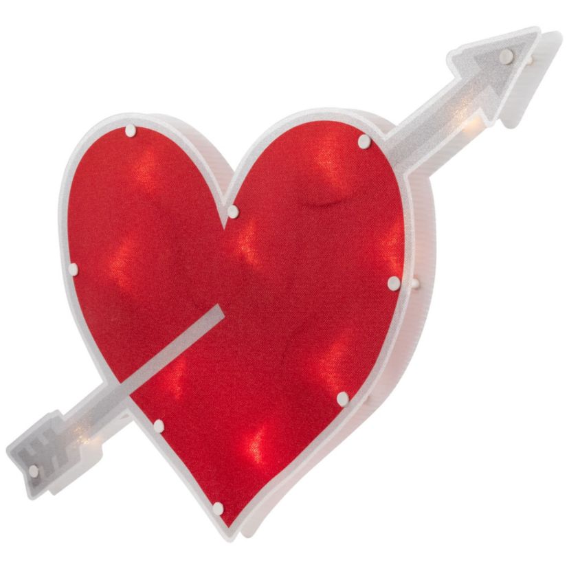 18" Red and White Lighted Heart with Arrow Valentines Day Window Silhouette