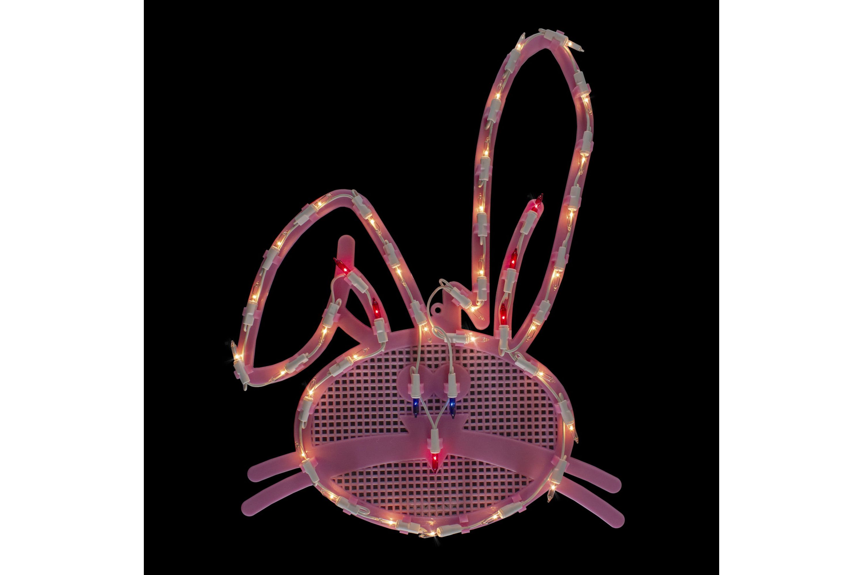 Lighted Bunny Head Easter Window Silhouette - 17" - Pink - Multicolor Lights
