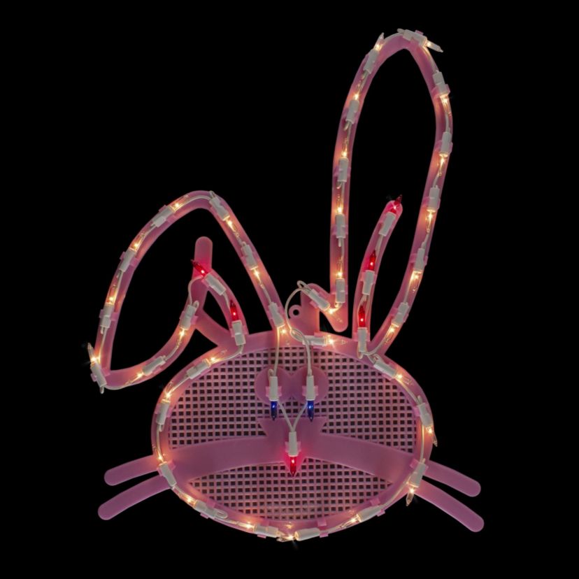 Lighted Bunny Head Easter Window Silhouette - 17" - Pink - Multicolor Lights