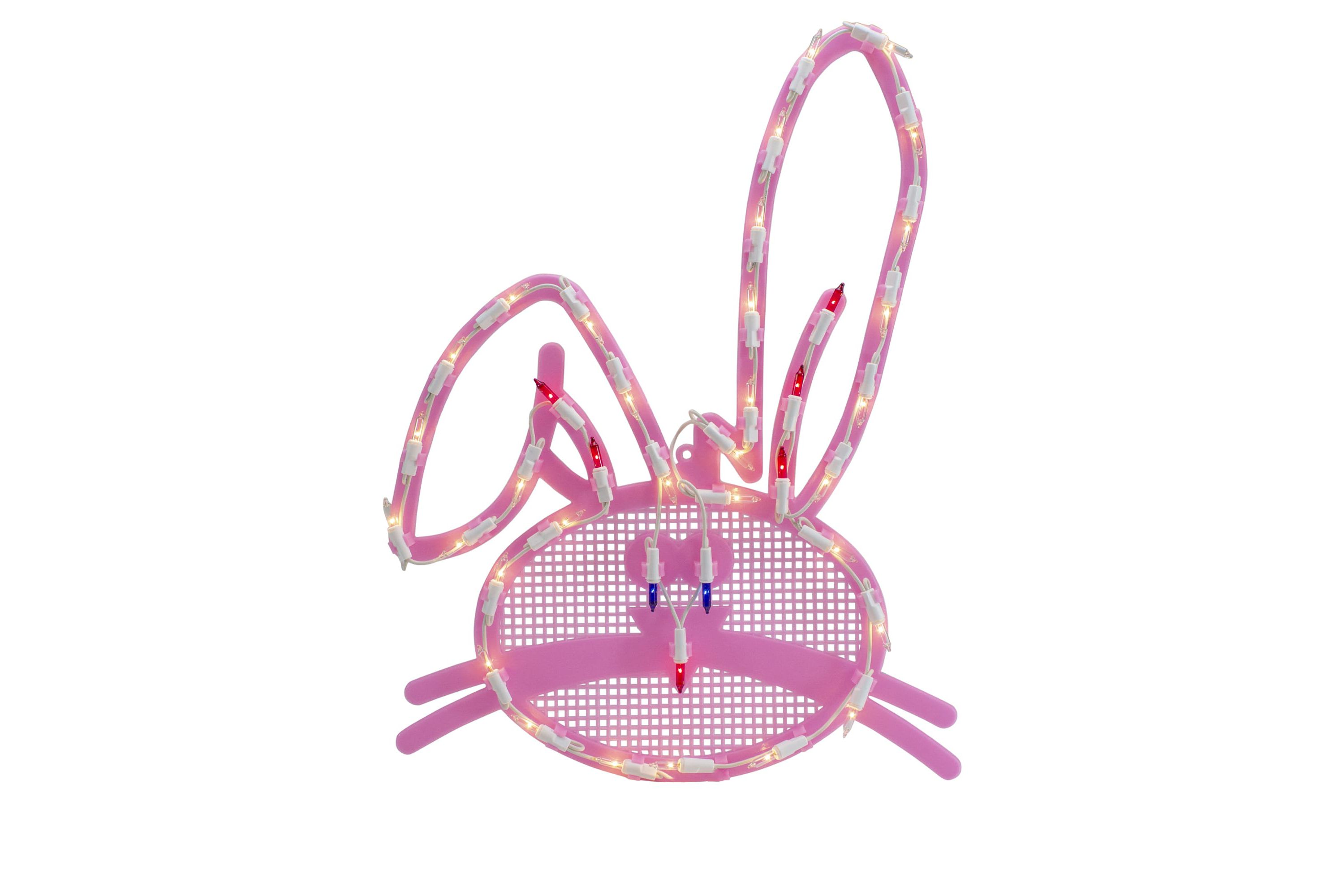 Lighted Bunny Head Easter Window Silhouette - 17" - Pink - Multicolor Lights