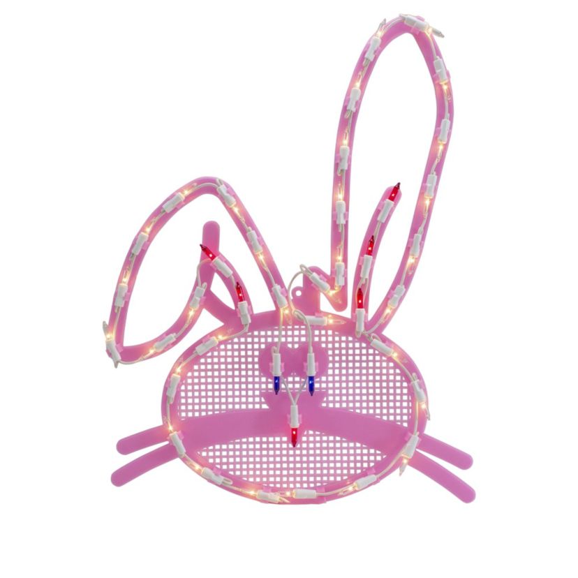 Lighted Bunny Head Easter Window Silhouette - 17" - Pink - Multicolor Lights