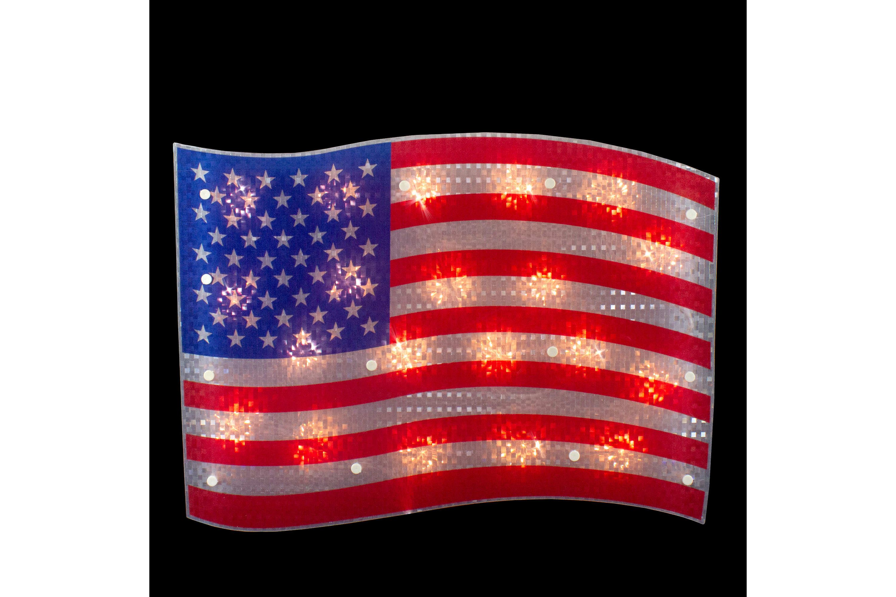 Lighted Holographic American Flag Window Decoration - 17" - Clear Lights