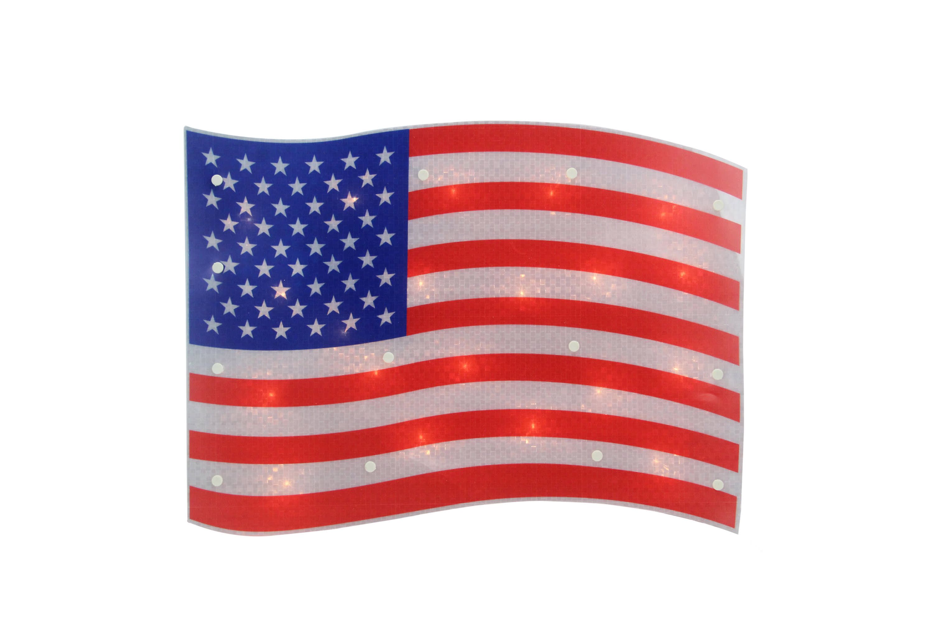 Lighted Holographic American Flag Window Decoration - 17" - Clear Lights