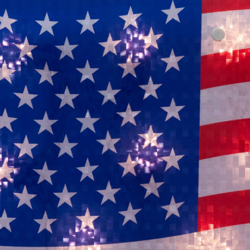 Lighted Holographic American Flag Window Decoration - 17" - Clear Lights