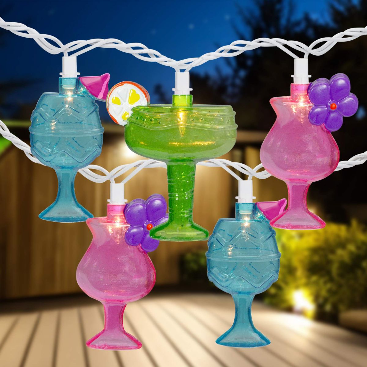 Cocktail Glasses Patio Light Set - Multi-Color - 7.25 White Wire - 10ct