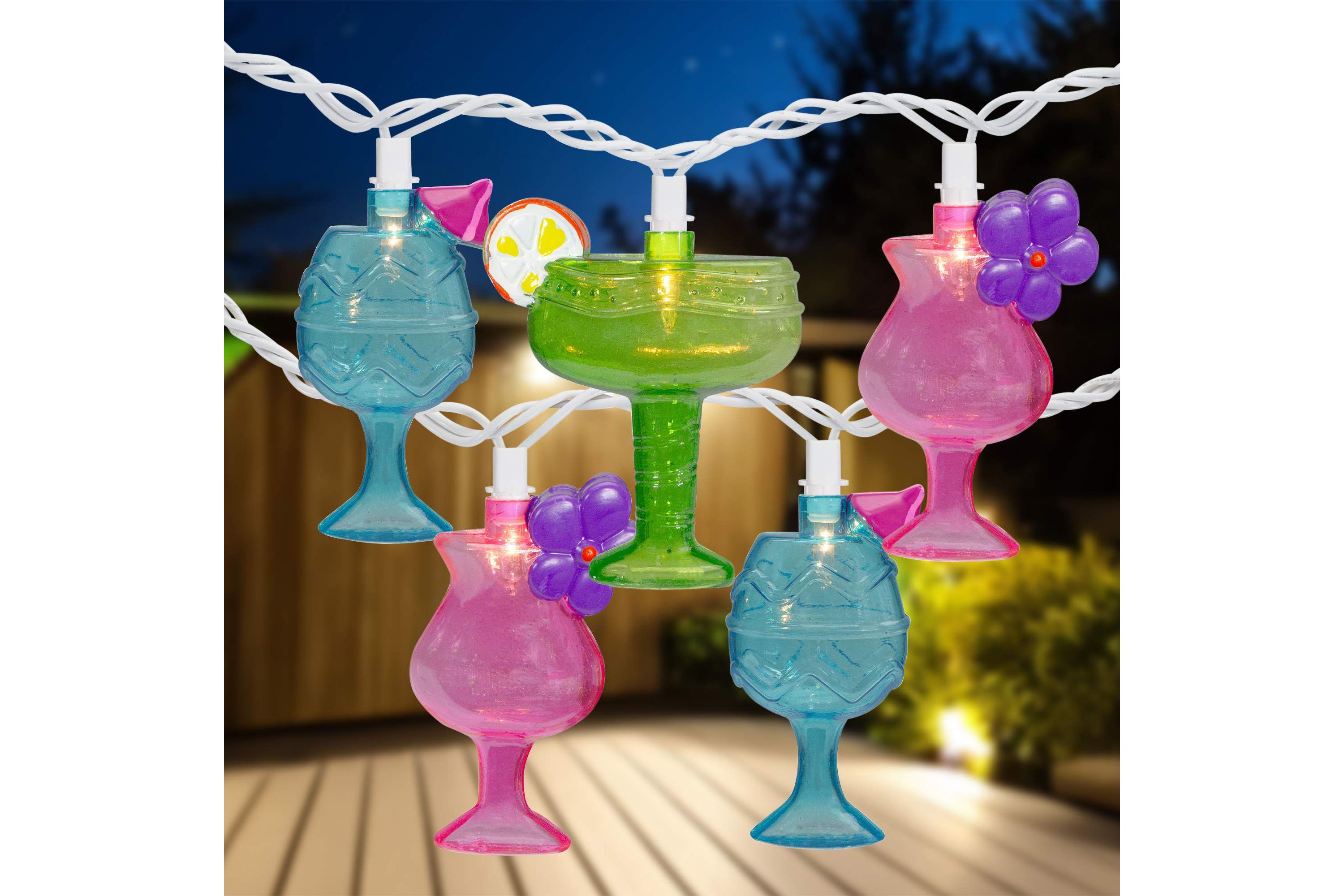 Cocktail Glasses Patio Light Set - Multi-Color - 7.25 White Wire - 10ct