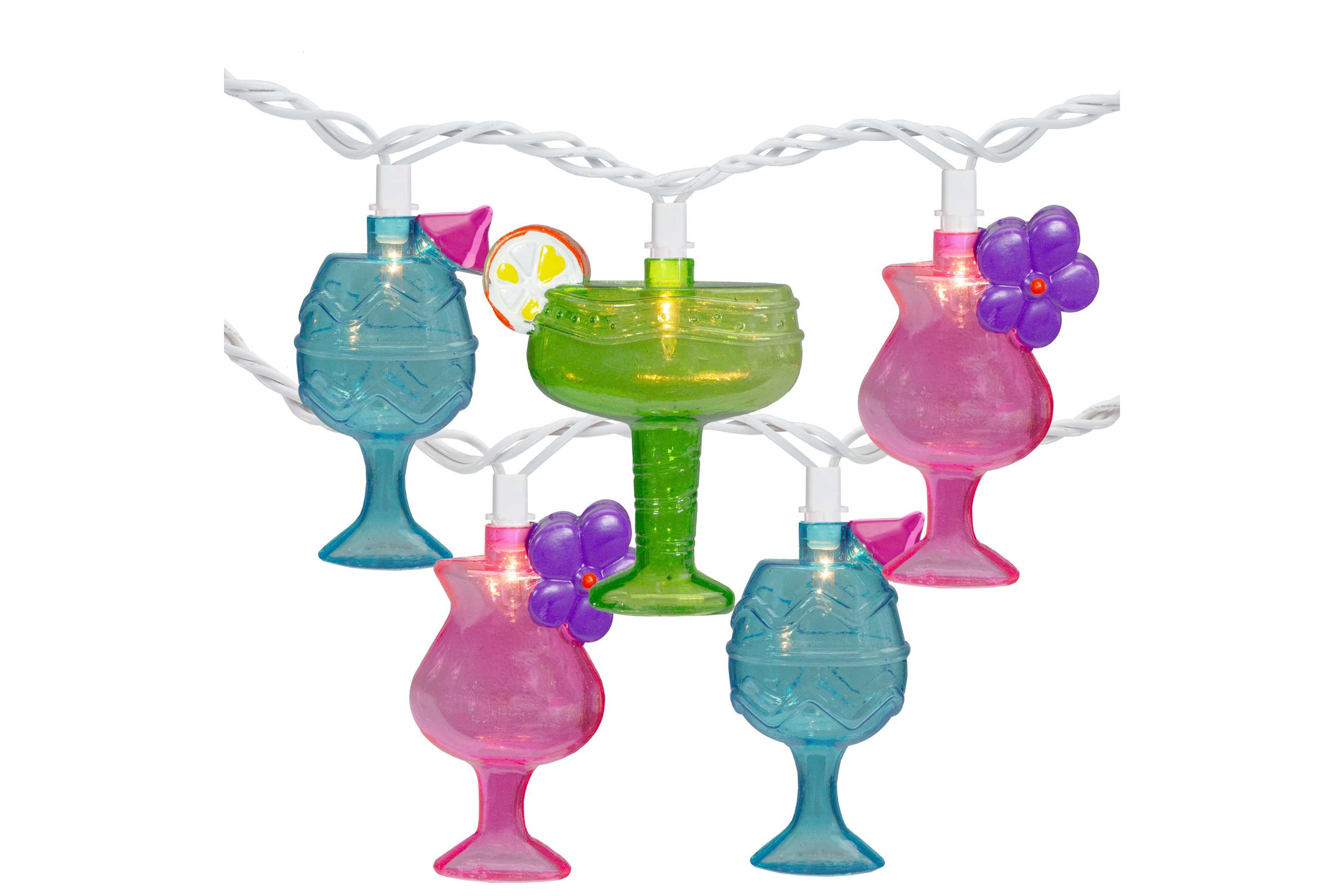 Cocktail Glasses Patio Light Set - Multi-Color - 7.25 White Wire - 10ct