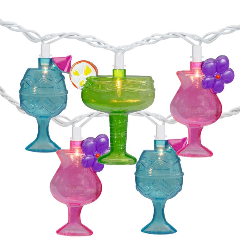 Cocktail Glasses Patio Light Set - Multi-Color - 7.25 White Wire - 10ct