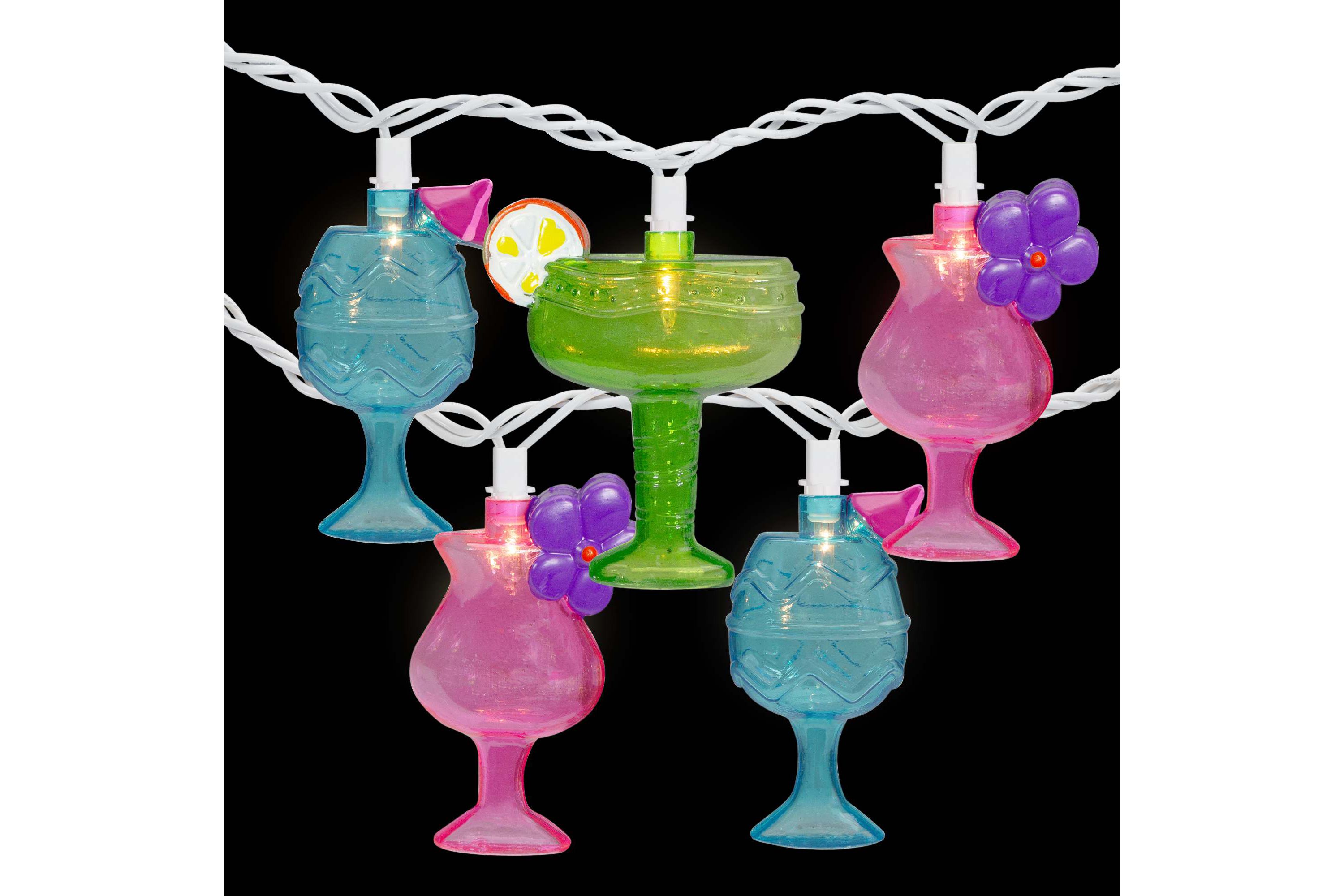Cocktail Glasses Patio Light Set - Multi-Color - 7.25 White Wire - 10ct
