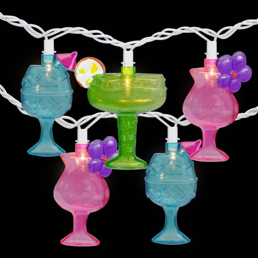Cocktail Glasses Patio Light Set - Multi-Color - 7.25 White Wire - 10ct