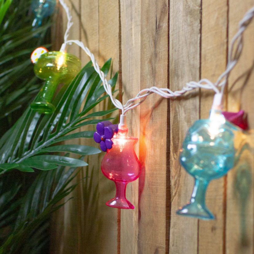 Cocktail Glasses Patio Light Set - Multi-Color - 7.25 White Wire - 10ct
