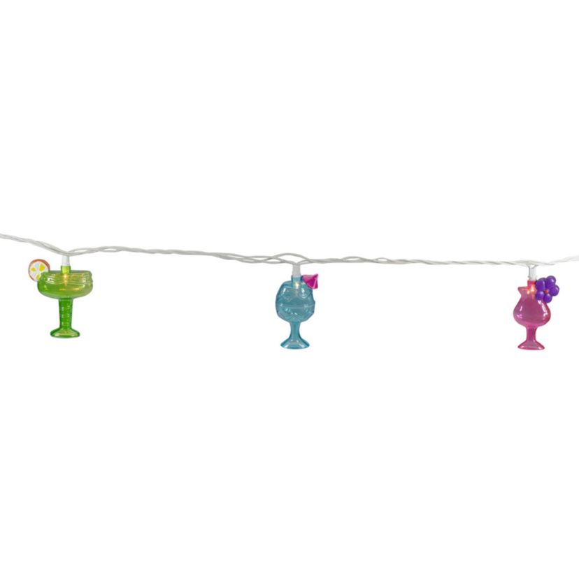Cocktail Glasses Patio Light Set - Multi-Color - 7.25 White Wire - 10ct
