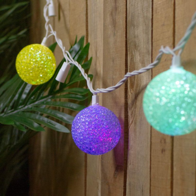10 LED Color-Changing Sparkly Globe String Lights - 7.5 ft White Wire