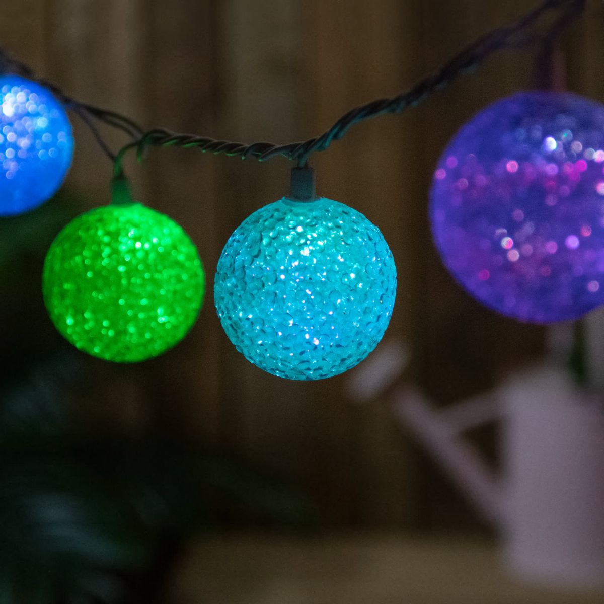 10 LED Color-Changing Sparkly Globe String Lights - 7.5 ft White Wire