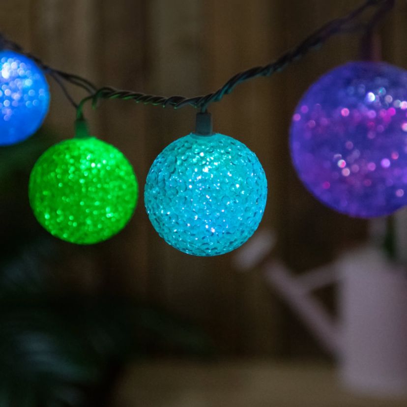 10 LED Color-Changing Sparkly Globe String Lights - 7.5 ft White Wire