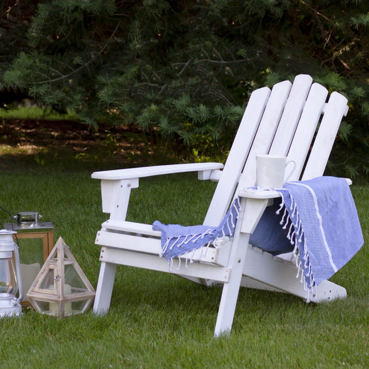 36" White Classic Folding Wooden Adirondack Chair