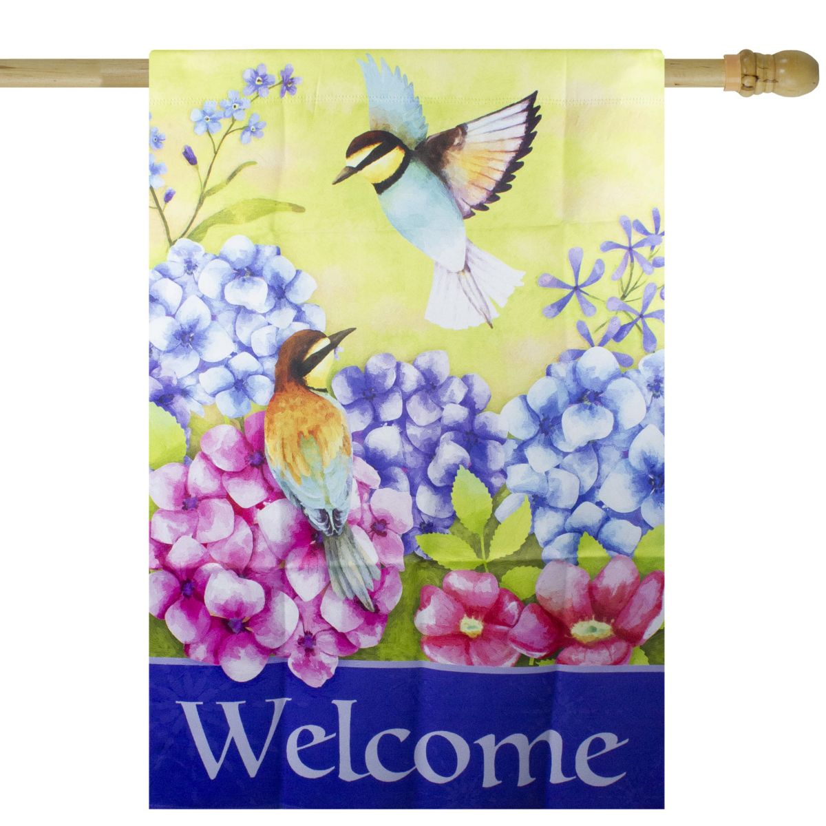 Welcome Floral Hummingbird Outdoor House Flag 28" x 40"
