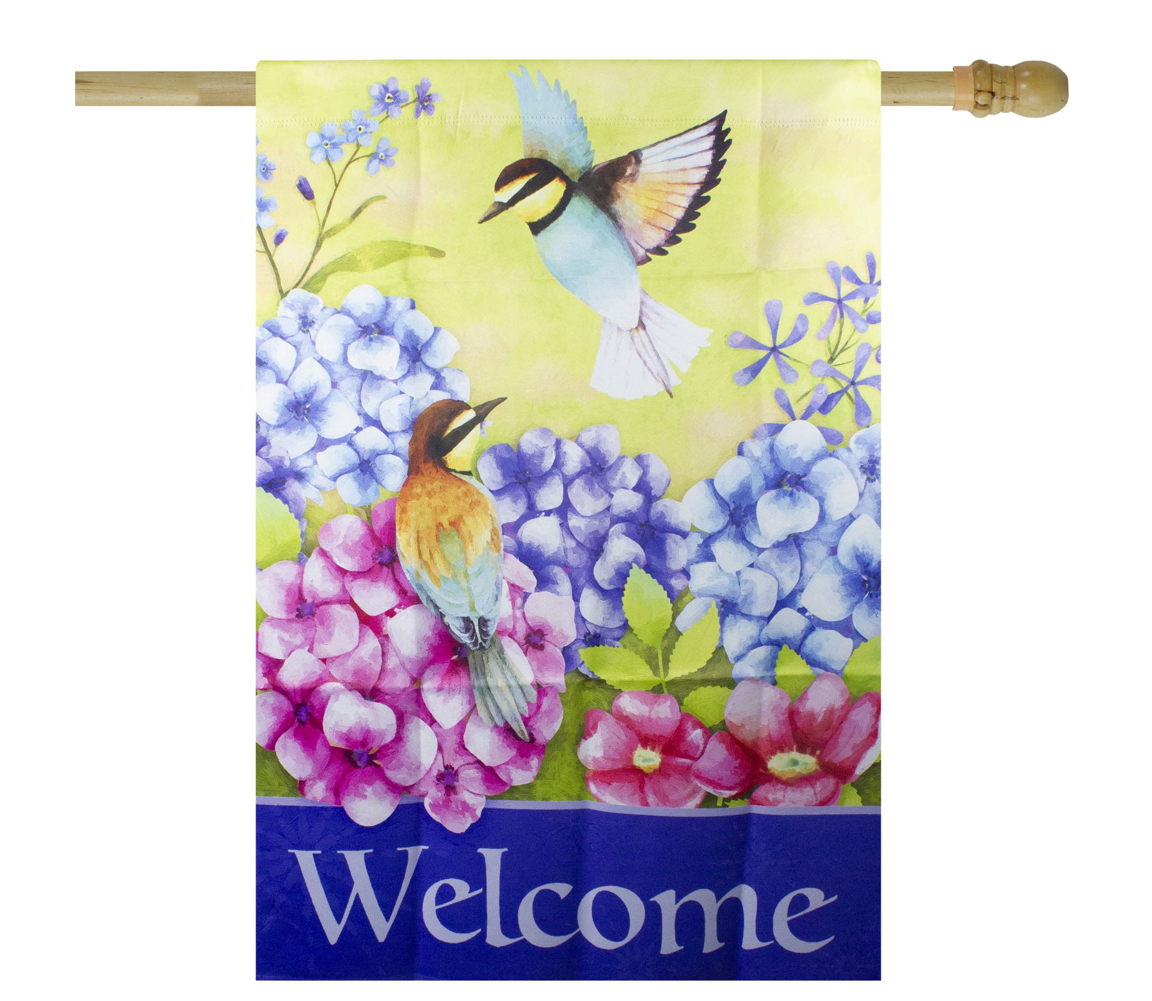 Welcome Floral Hummingbird Outdoor House Flag 28" x 40"