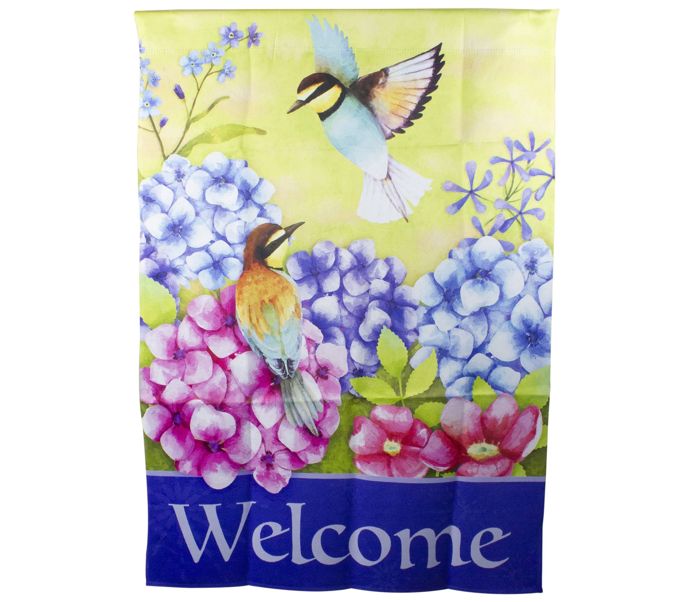 Welcome Floral Hummingbird Outdoor House Flag 28" x 40"