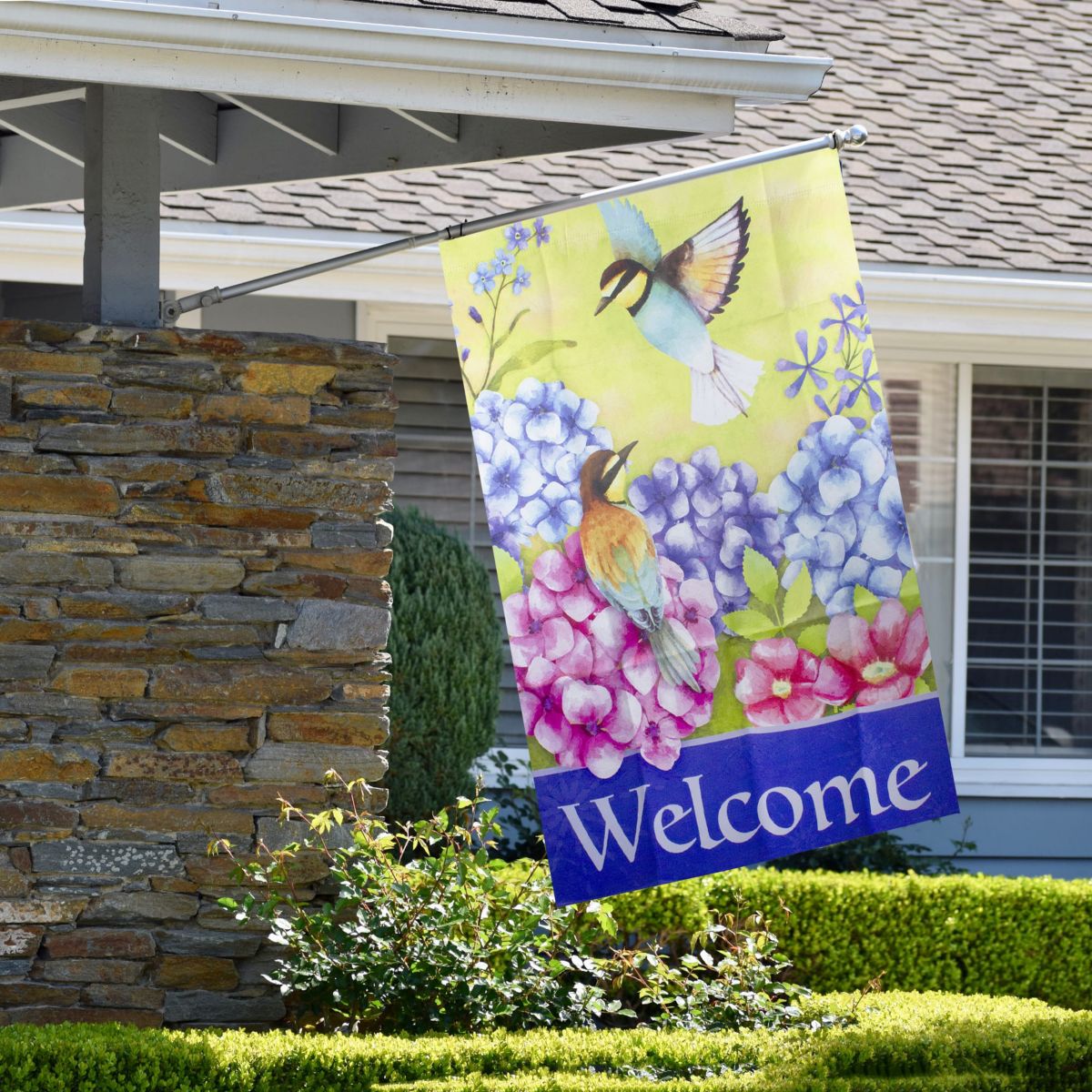 Welcome Floral Hummingbird Outdoor House Flag 28" x 40"
