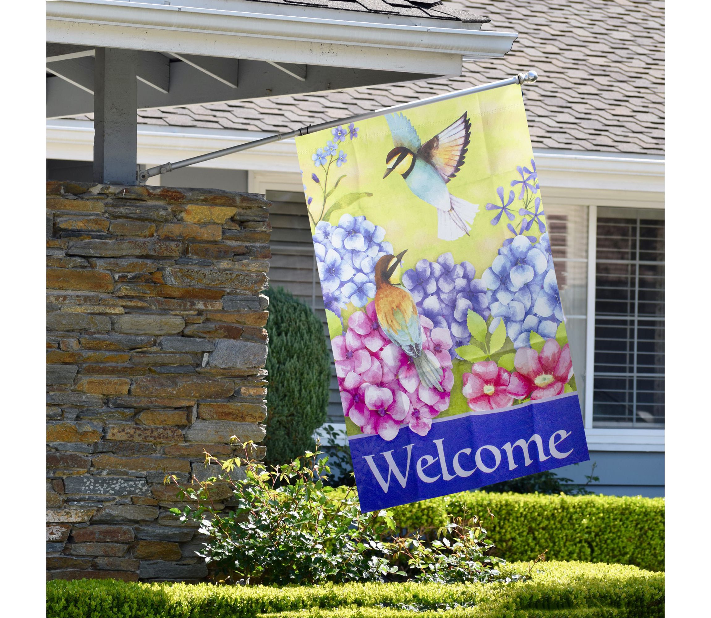 Welcome Floral Hummingbird Outdoor House Flag 28" x 40"