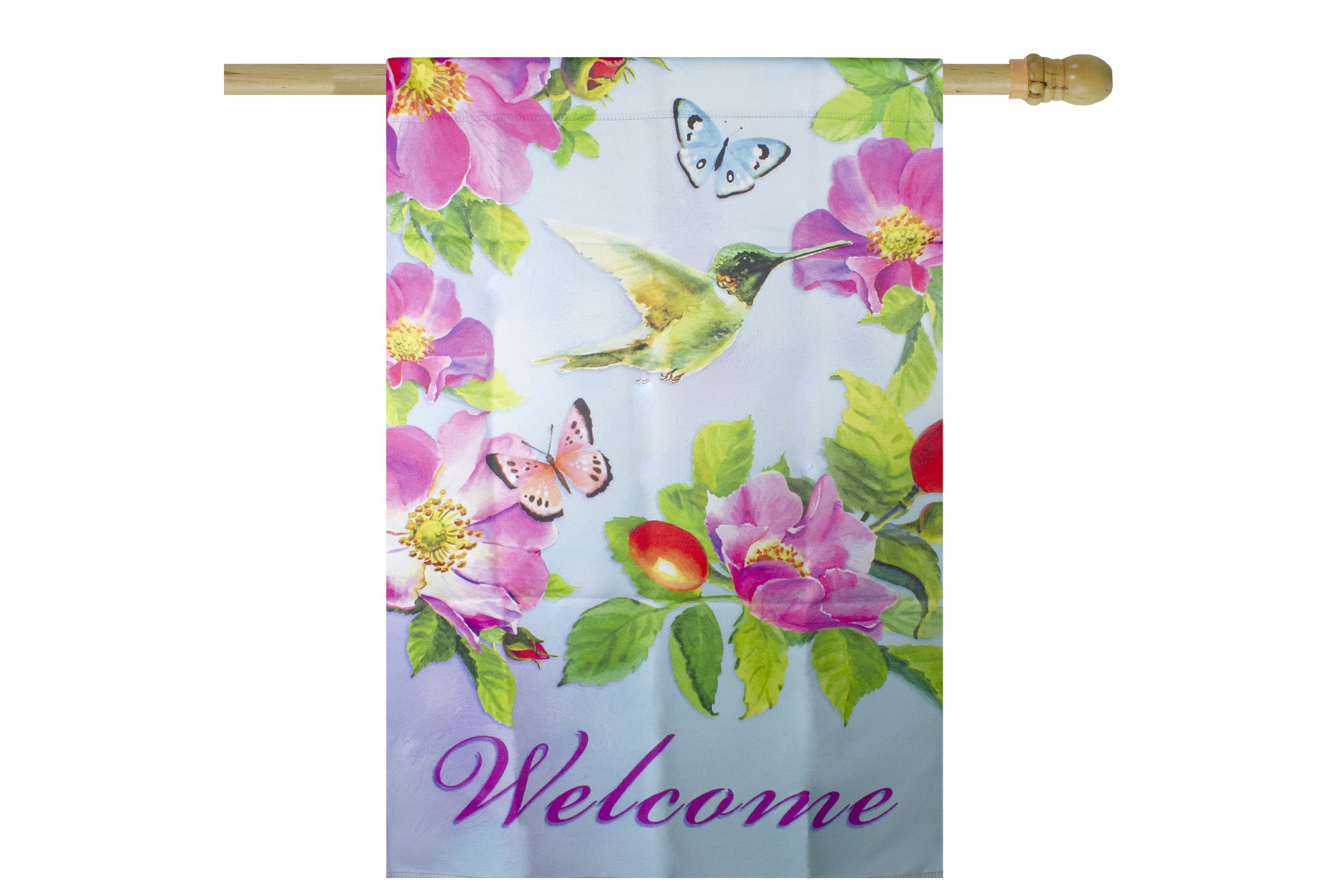 Welcome Hummingbird Floral Outdoor House Flag 28" x 40"