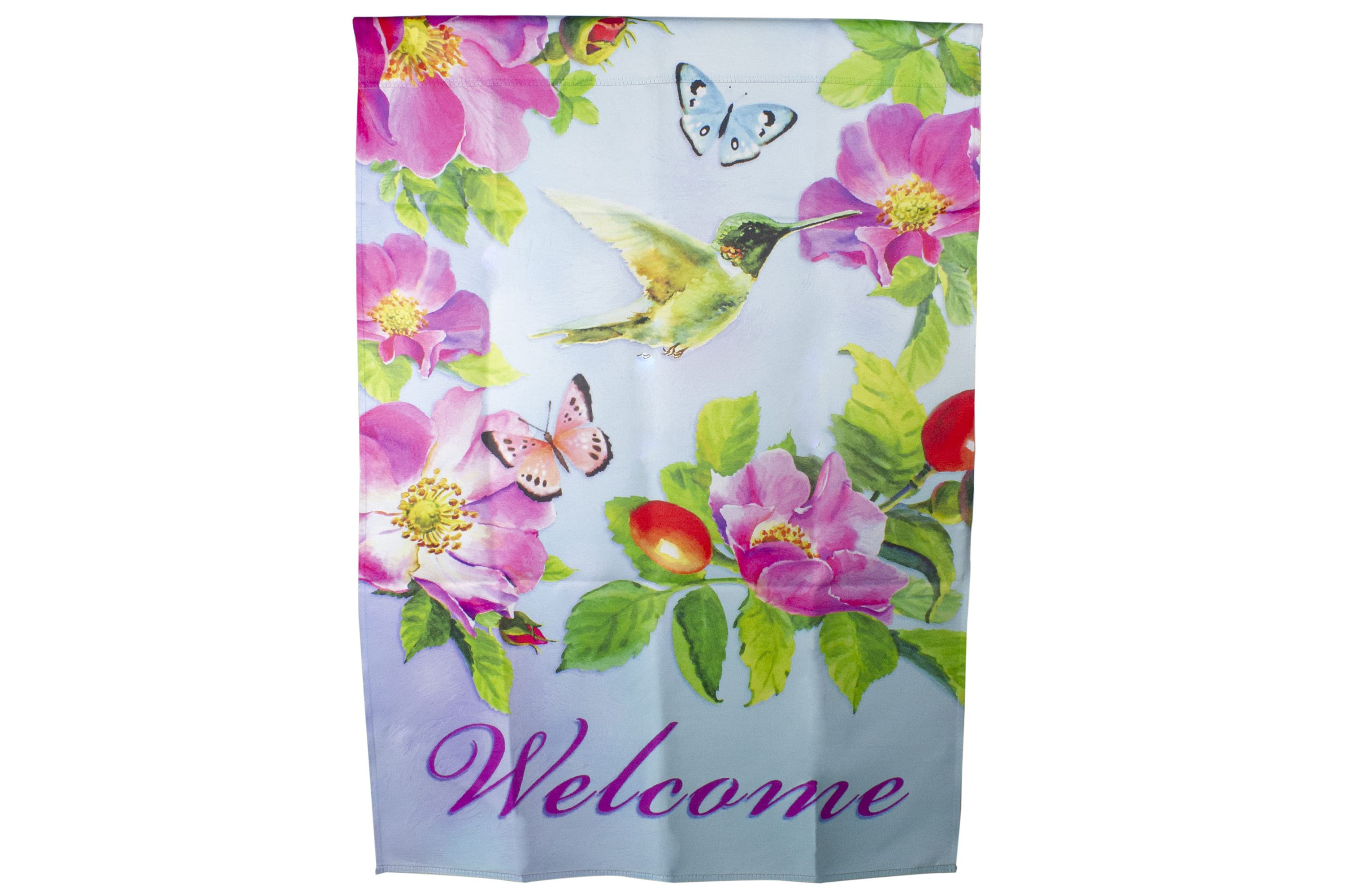 Welcome Hummingbird Floral Outdoor House Flag 28" x 40"