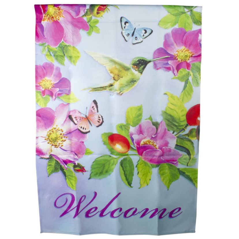 Welcome Hummingbird Floral Outdoor House Flag 28" x 40"