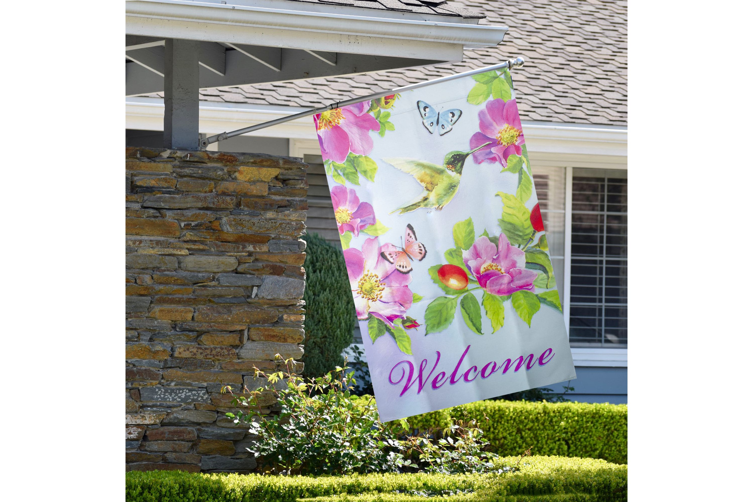 Welcome Hummingbird Floral Outdoor House Flag 28" x 40"