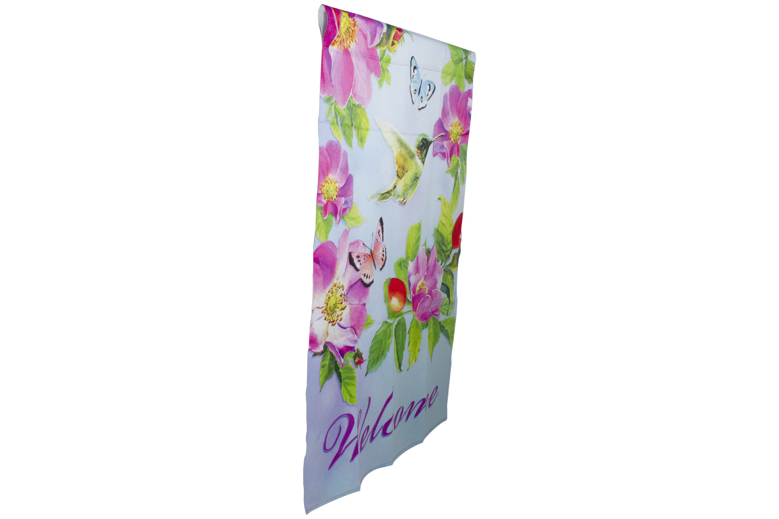Welcome Hummingbird Floral Outdoor House Flag 28" x 40"