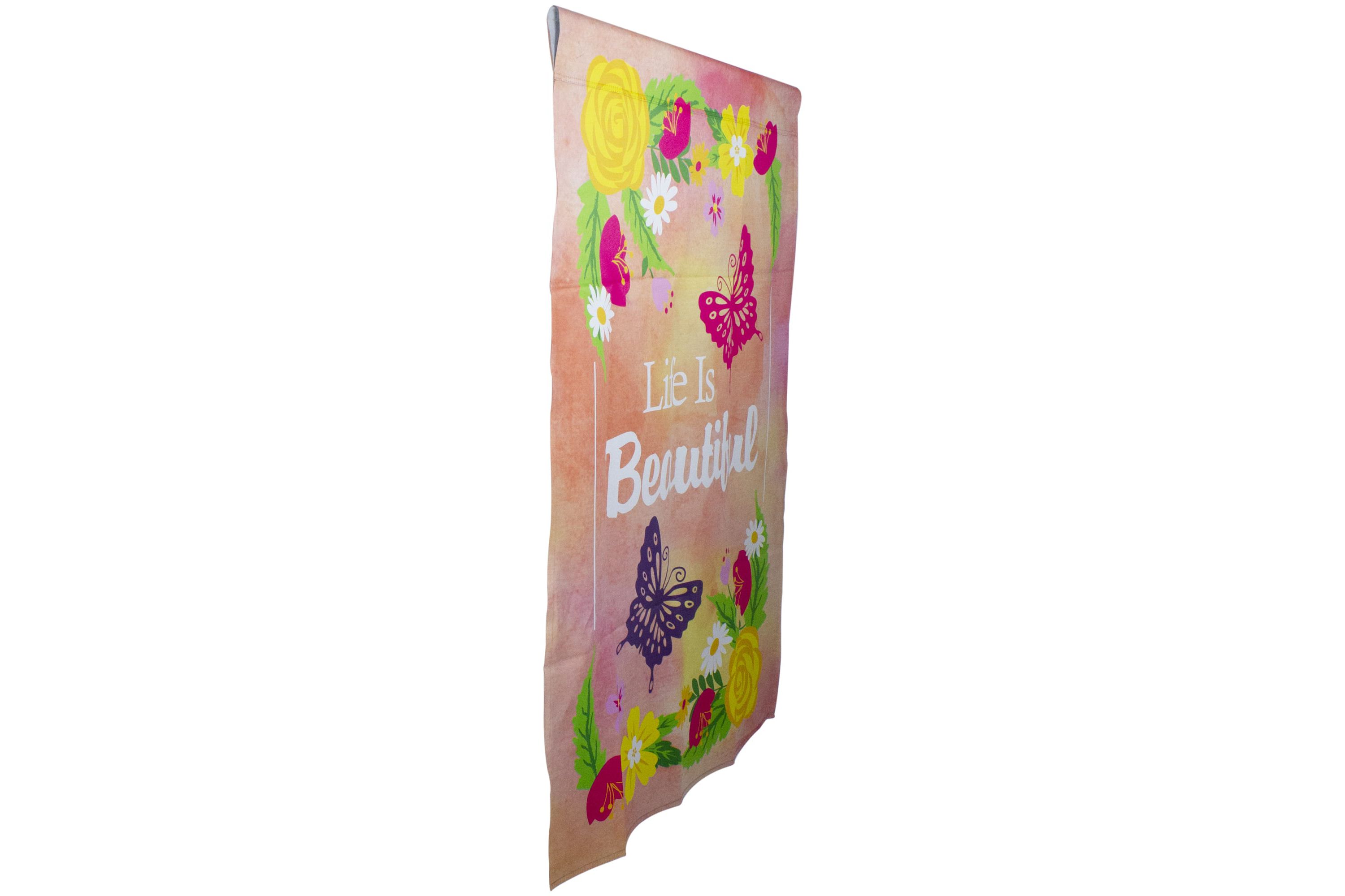 Life is Beautiful Pink Floral Outdoor House Flag 28" x 40"