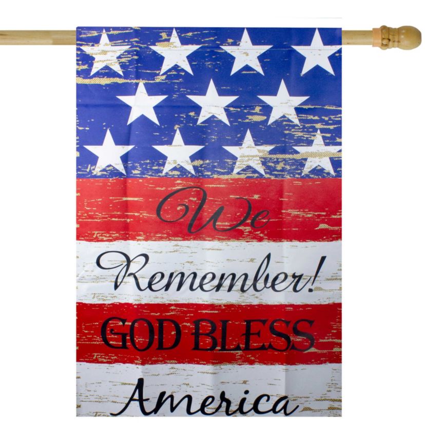 Stars and Stripes "We Remember! God Bless America" Patriotic House Flag - 40" x 28"