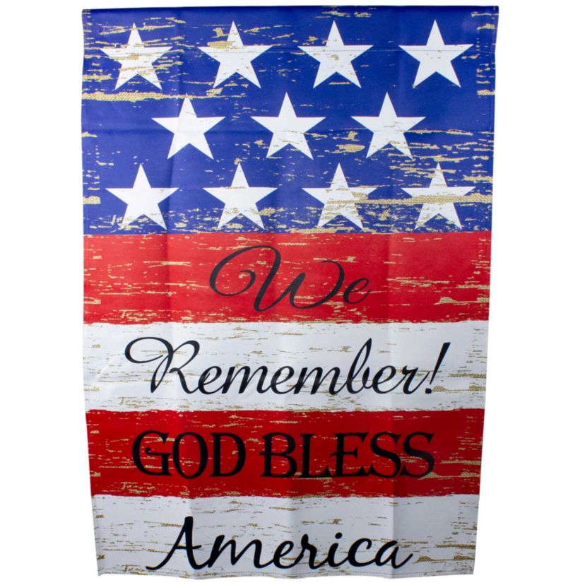 Stars and Stripes "We Remember! God Bless America" Patriotic House Flag - 40" x 28"