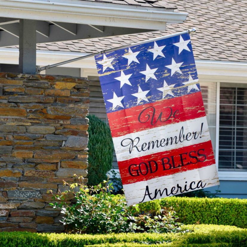 Stars and Stripes "We Remember! God Bless America" Patriotic House Flag - 40" x 28"