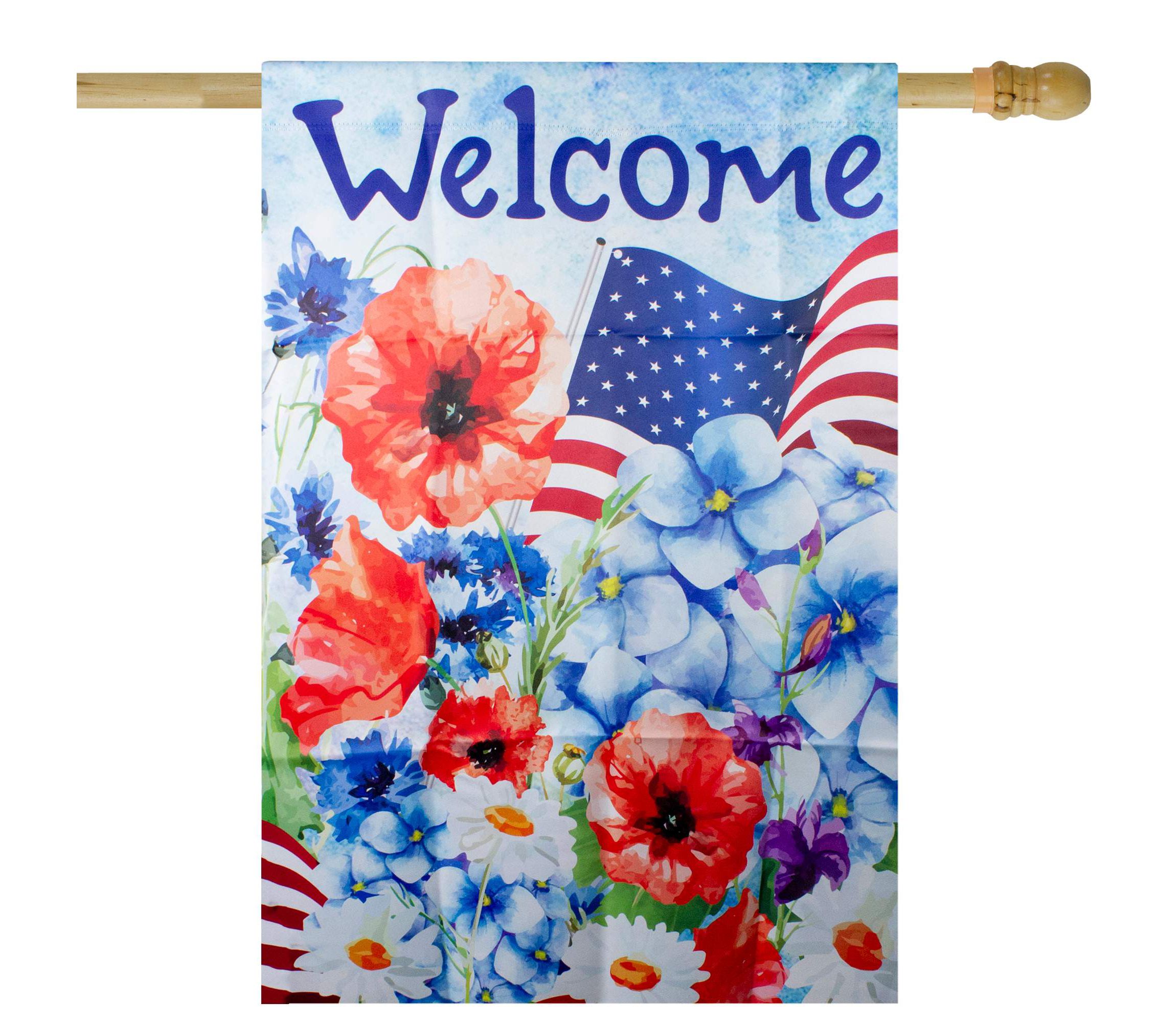 Floral "Welcome" Patriotic Outdoor House Flag - 40" x 28"
