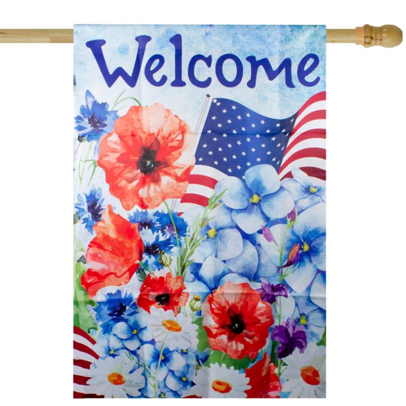 Floral "Welcome" Patriotic Outdoor House Flag - 40" x 28"