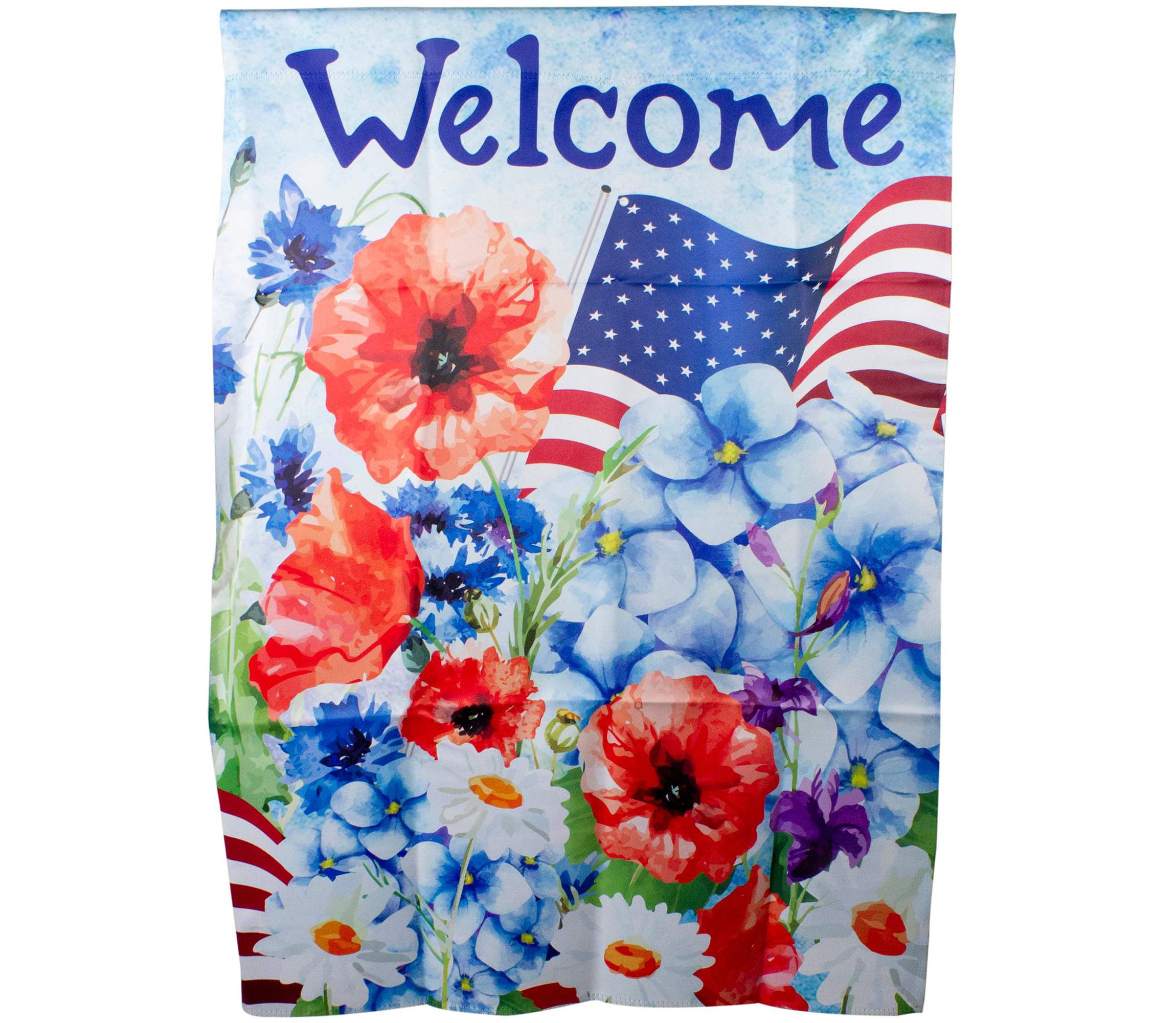 Floral "Welcome" Patriotic Outdoor House Flag - 40" x 28"