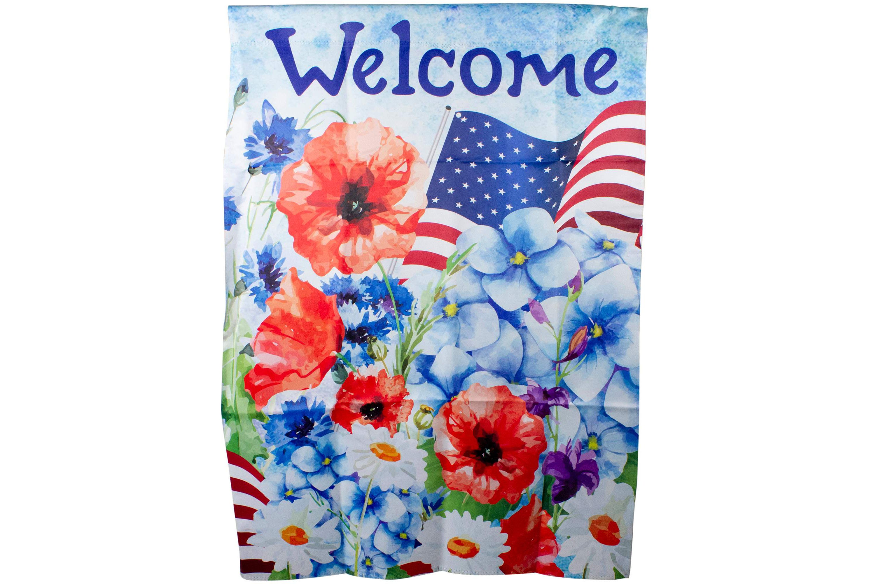 Floral "Welcome" Patriotic Outdoor House Flag - 40" x 28"