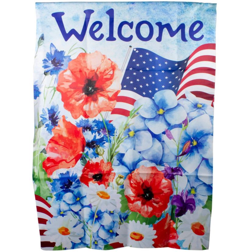 Floral "Welcome" Patriotic Outdoor House Flag - 40" x 28"