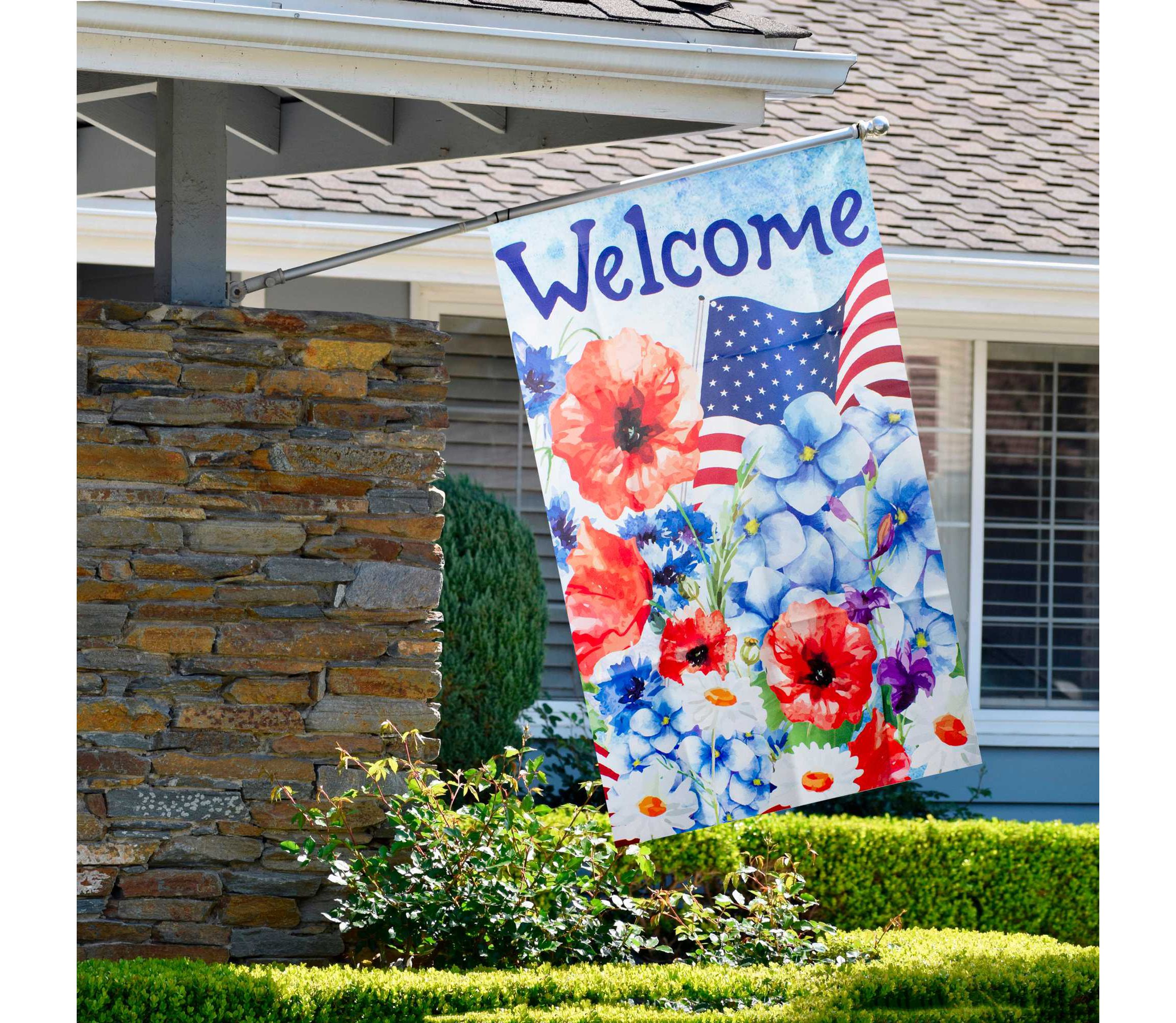 Floral "Welcome" Patriotic Outdoor House Flag - 40" x 28"