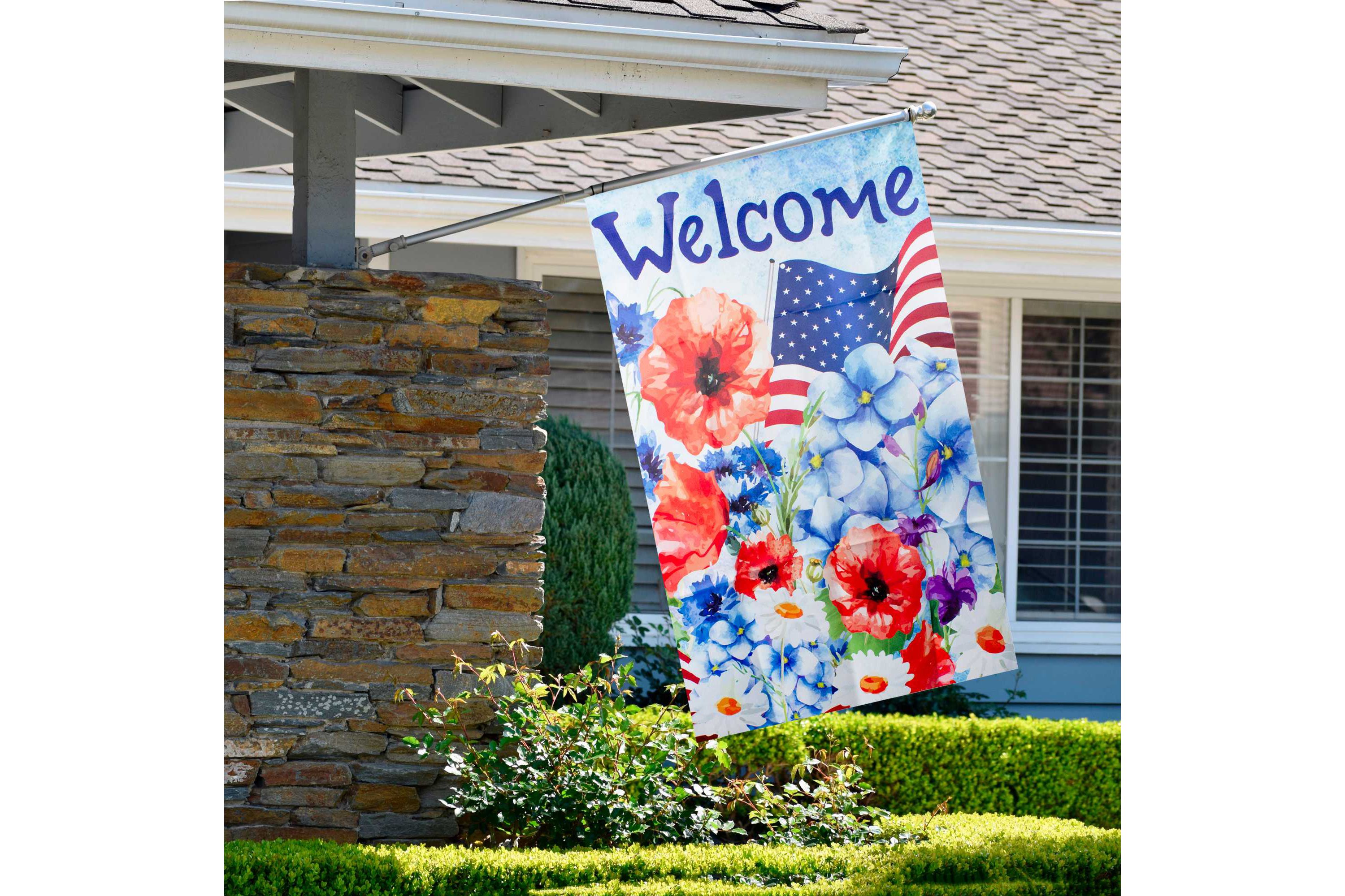 Floral "Welcome" Patriotic Outdoor House Flag - 40" x 28"