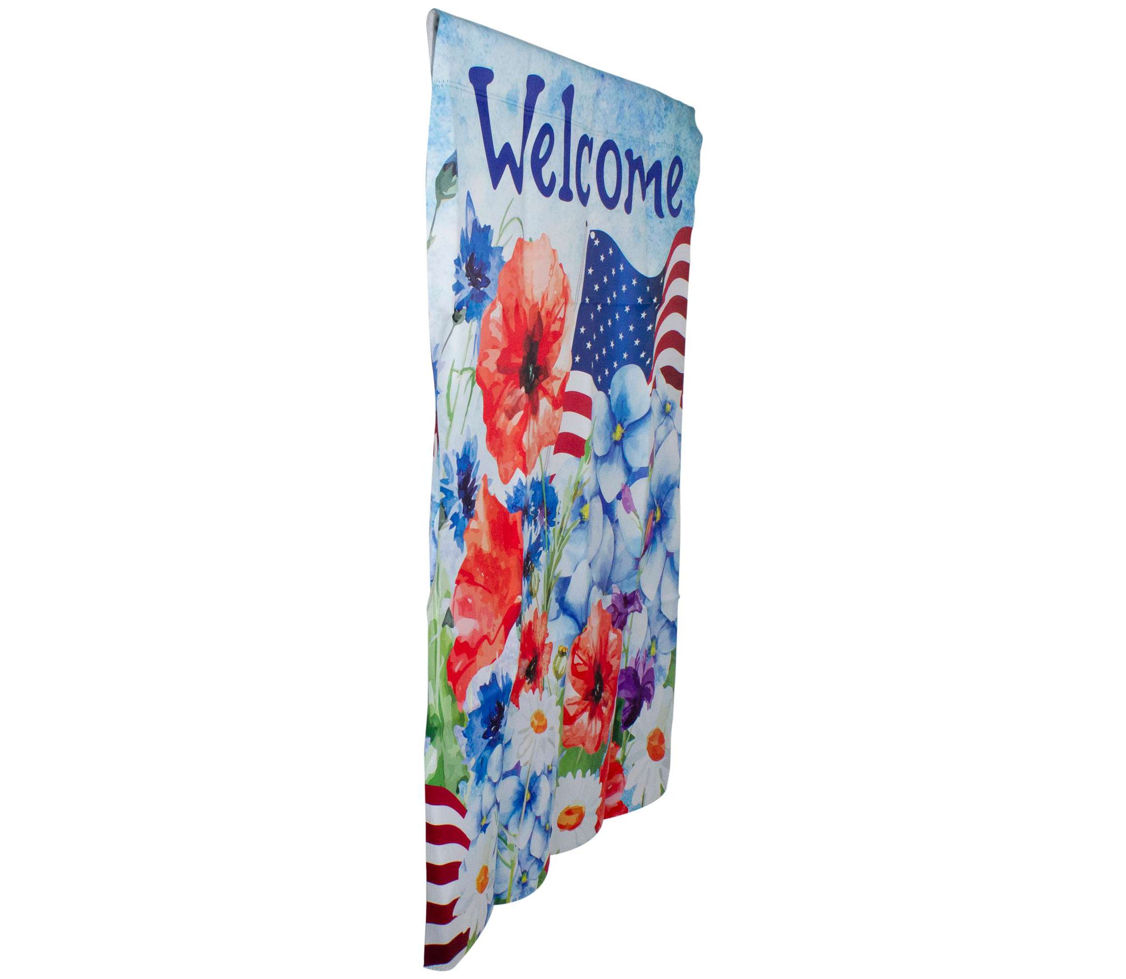 Floral "Welcome" Patriotic Outdoor House Flag - 40" x 28"
