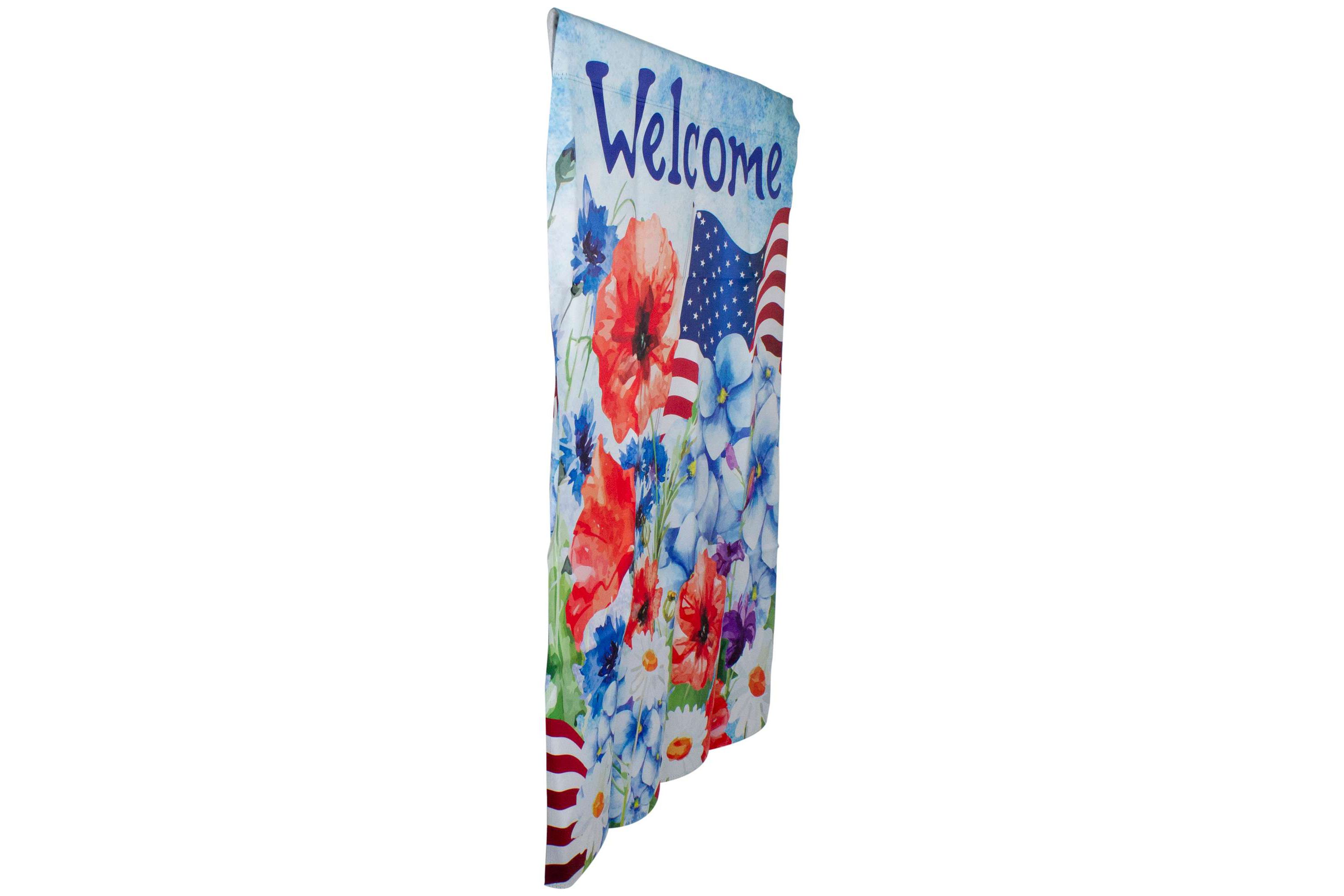 Floral "Welcome" Patriotic Outdoor House Flag - 40" x 28"