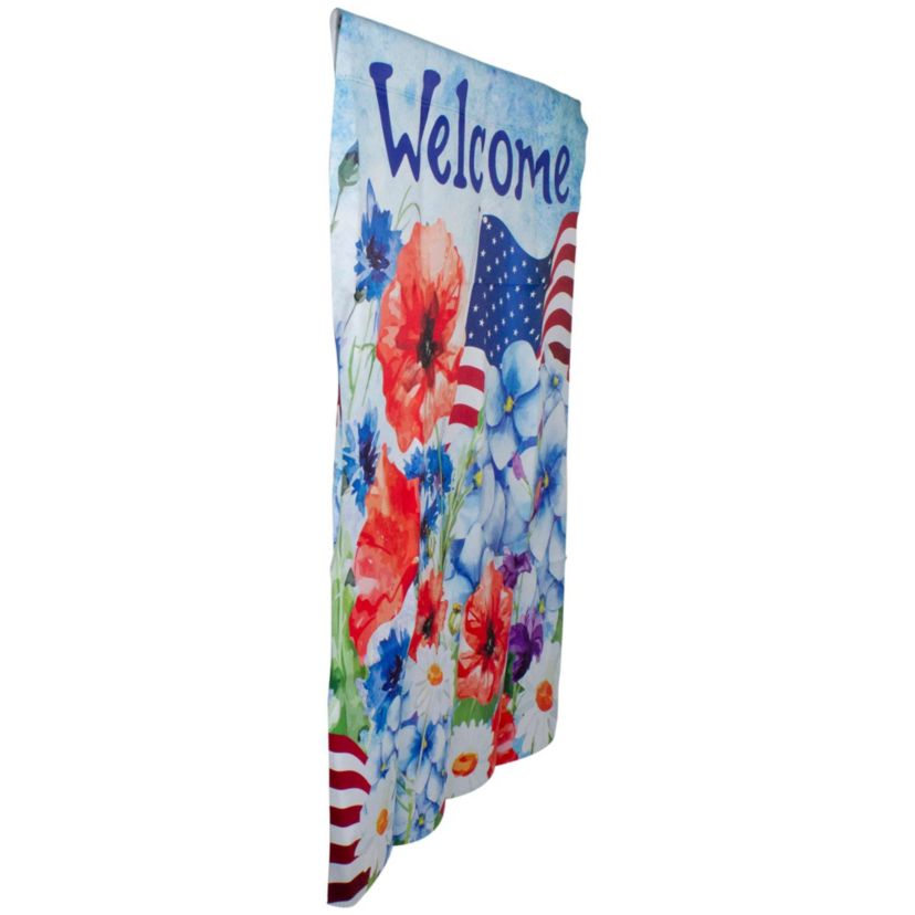 Floral "Welcome" Patriotic Outdoor House Flag - 40" x 28"