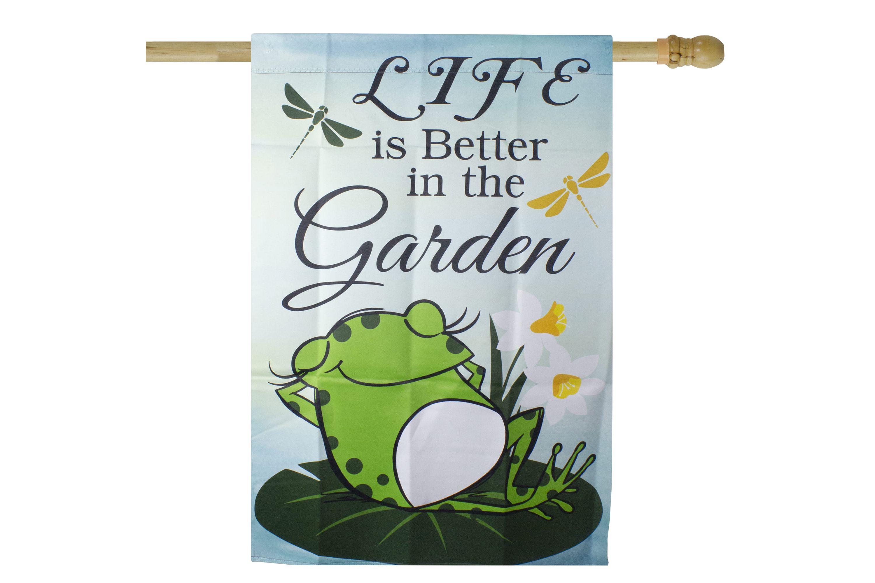 Life is Better in the Garden Green Frog Outdoor House Flag 28" x 40"