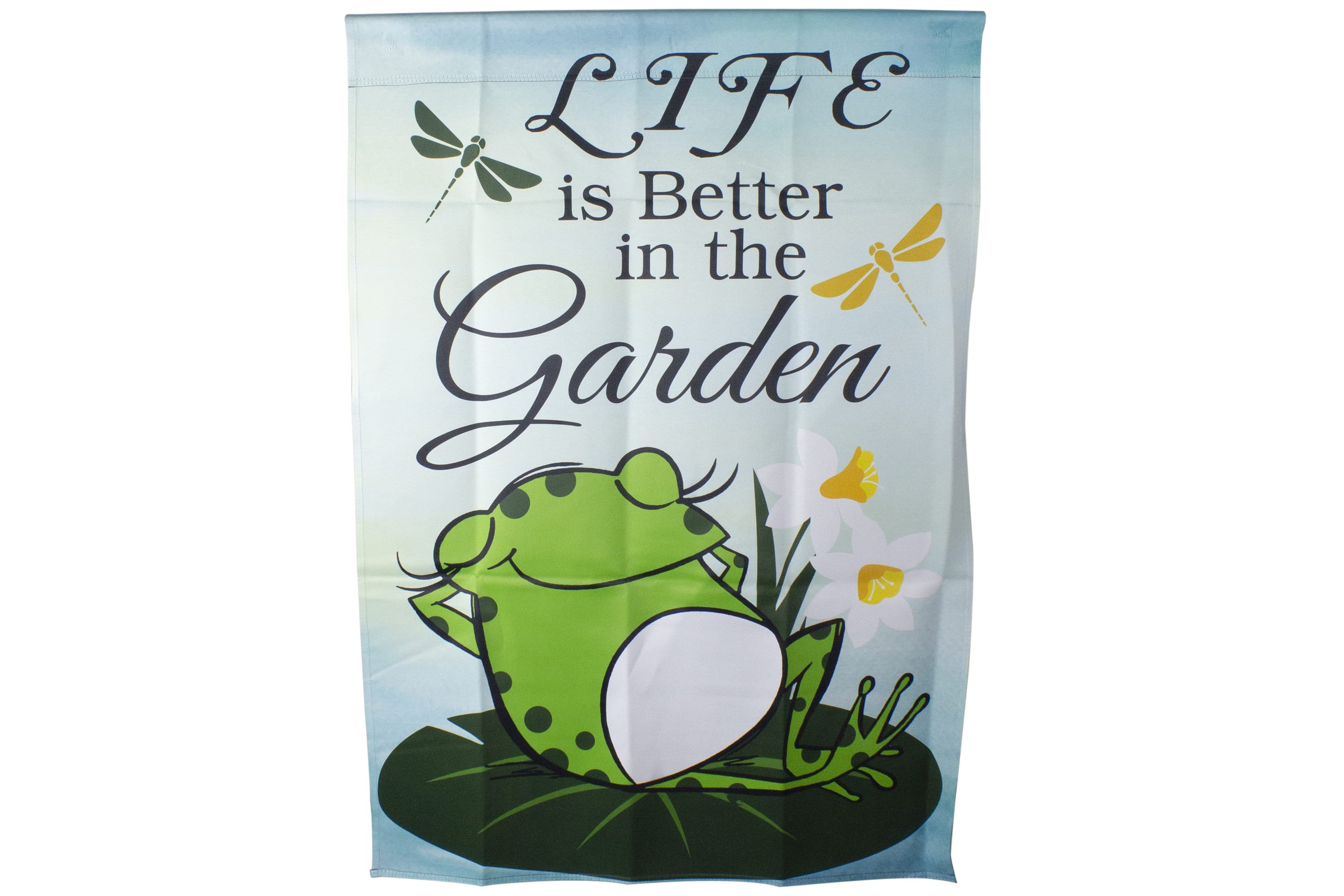 Life is Better in the Garden Green Frog Outdoor House Flag 28" x 40"