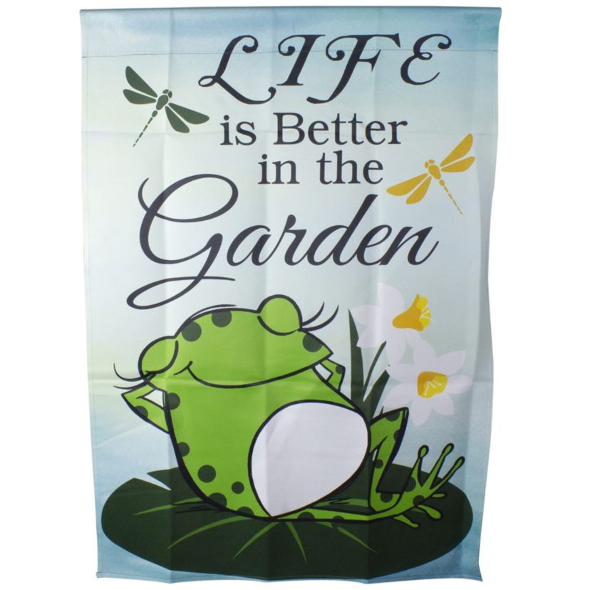 Life is Better in the Garden Green Frog Outdoor House Flag 28" x 40"