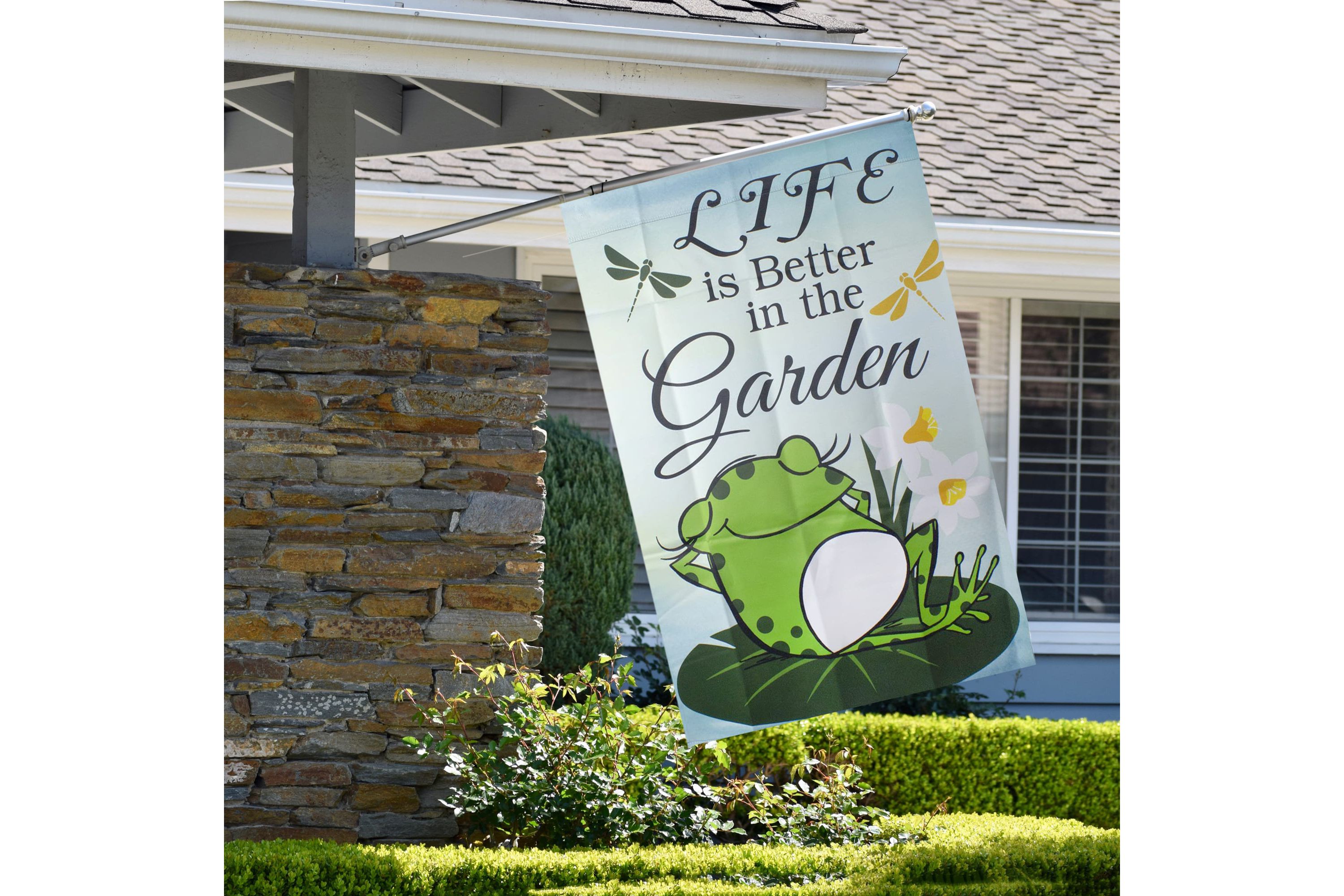 Life is Better in the Garden Green Frog Outdoor House Flag 28" x 40"