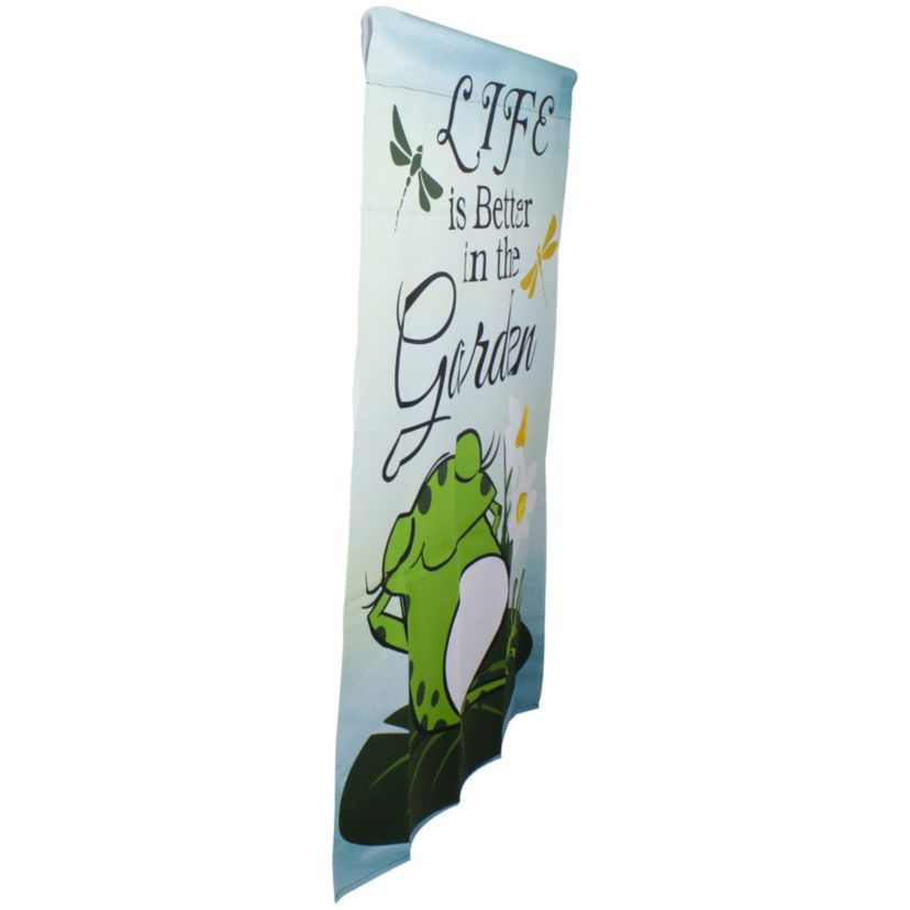 Life is Better in the Garden Green Frog Outdoor House Flag 28" x 40"